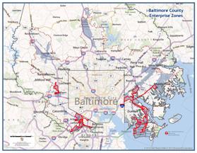Map of all three Enterprise Zones located in Baltimore County.
