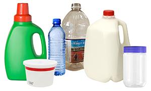 Image of containers including milk gallon and detergent bottle